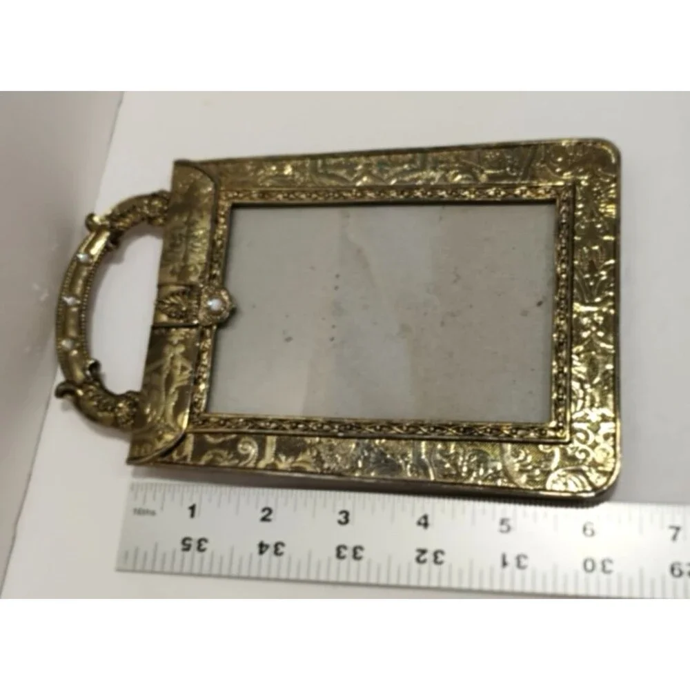 Vintage Gold Metal Jeweled Ornate Photo Picture Frame 3x5 Photo GORGEOUS 7